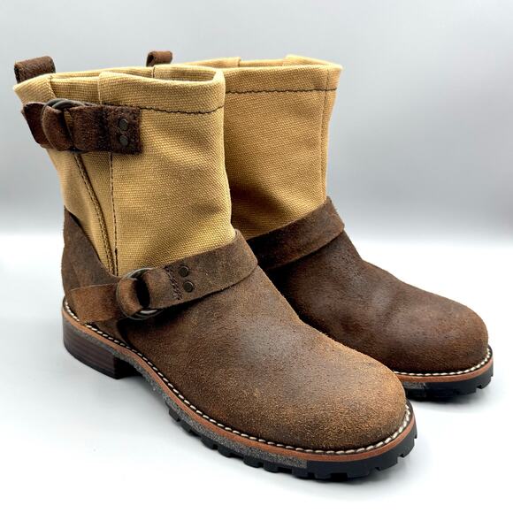 Woolrich Women's US 7.5 Baltimore Harness Boots Brown Leather Canvas NEW EU 38 - Picture 1 of 7